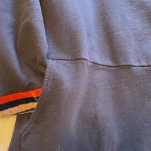 Boden Blue Dress with red, blue, pink velour stripes on sleeves, pockets size 4 - Picture 3 of 4